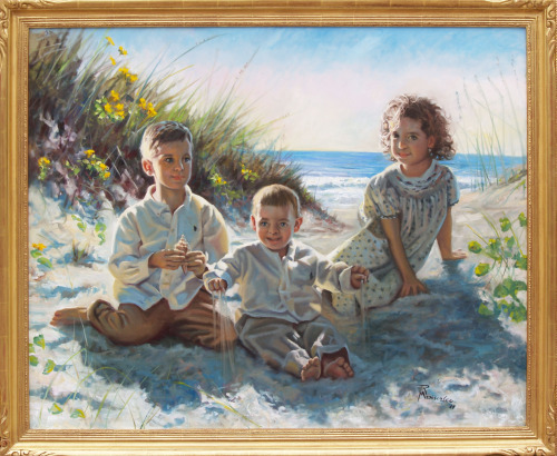 "Hannah, Ryan & Aaron on the Beach" 44" x 36" oil on linen